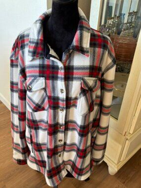 Sage Collective Womens Plaid Flannel Sherpa Lined Shacket XXL